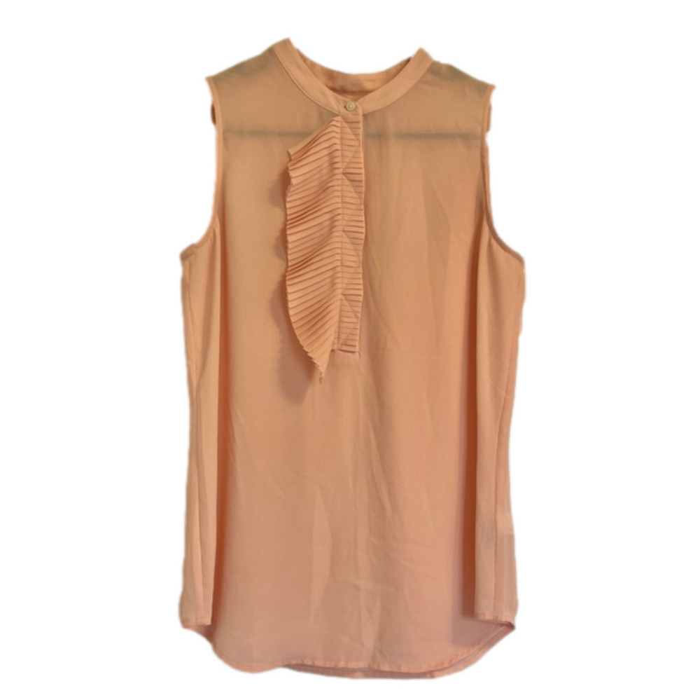 Banana Republic Sleeveless Ruffle-Placket Blouse Luminous Peach Size Small - Picture 2 of 11